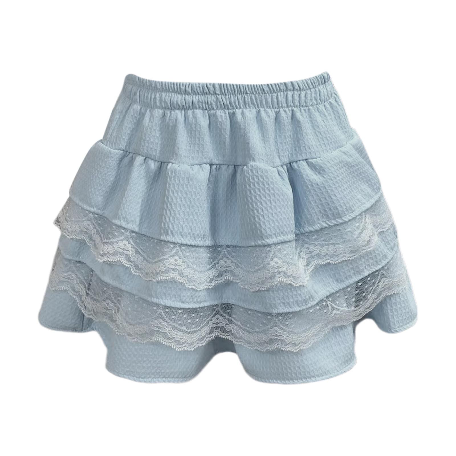 thumbnail image 4 of Falda corta gótica Lolita para mujer: cintura alta elástica, ribete de encaje, volantes escalonados, estilo informal evasé, 4 of 4